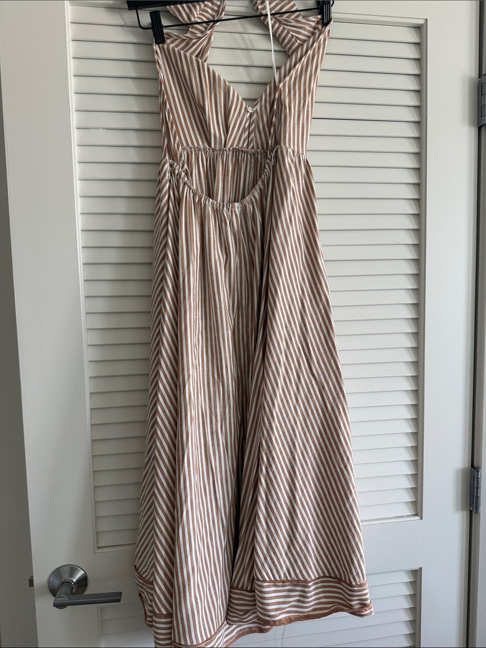 Aakaa White Tan Stripe Backless Halter Maxi Dress S - Picture 7 of 7